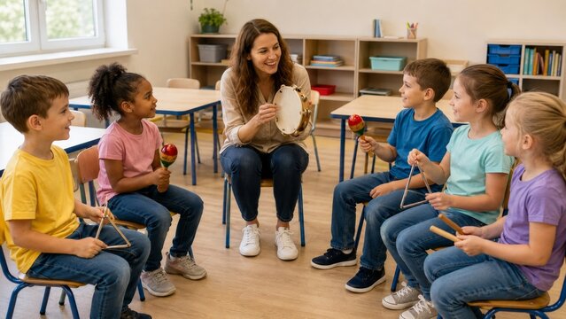 Elementary Music Teacher Leading Children