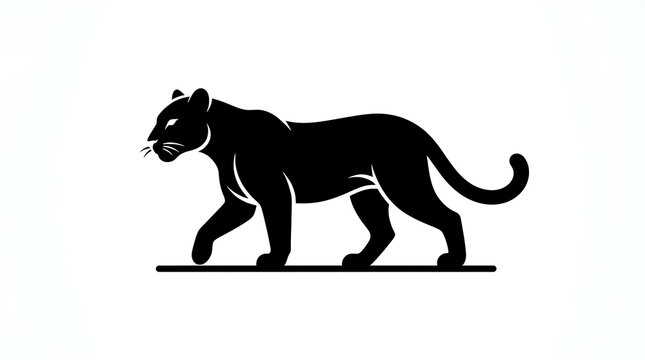 Powerful black silhouette of hunting leopard walking on white for logo branding art.