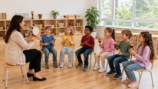 Music Teacher Leading Children