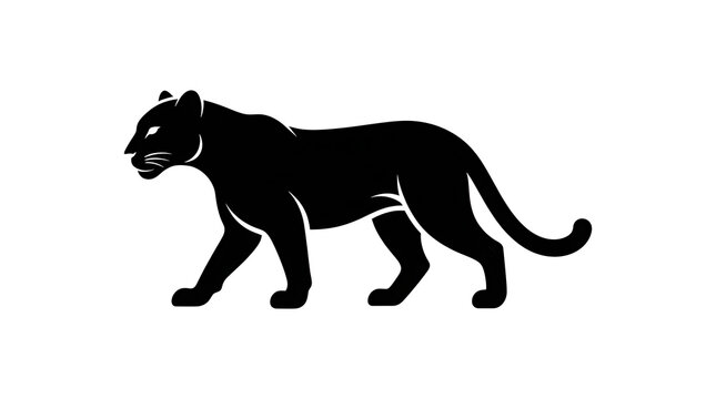 Vigorous black panther prowling silhouette facing left with focused gaze and sharp tail.
