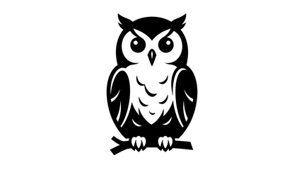 Fototapeta premium Wise owl sitting on tree branch vector illustration for woodland animal theme print.