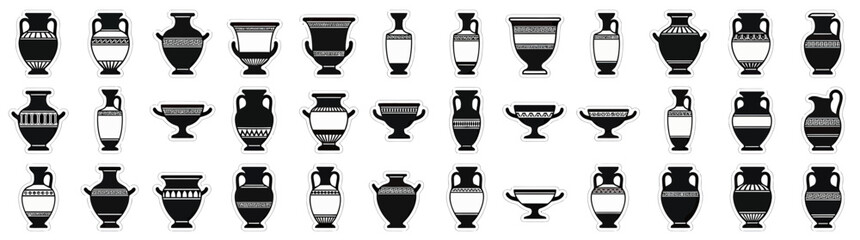 Collection of Ancient Ceramic Vessels and Amphorae Silhouettes © Kasino