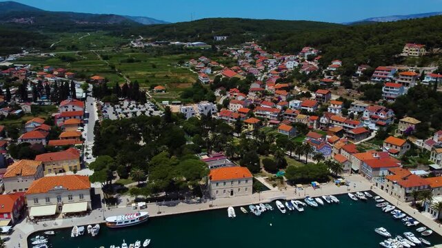 Aerial view of jelsa town and harbor in hvar, croatia