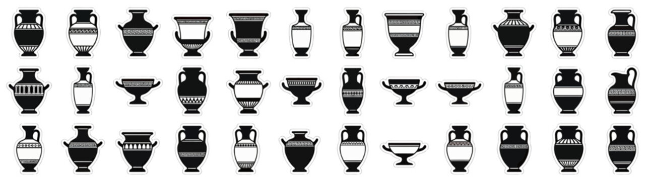 Collection of Ancient Ceramic Vessels and Amphorae Silhouettes