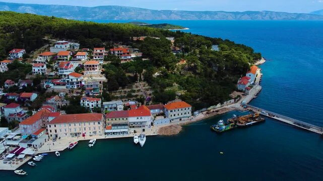 Aerial view of jelsa town harbor on hvar island croatia