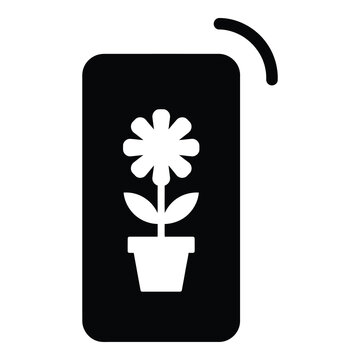Simple white flower in pot on black rounded rectangle icon icon
