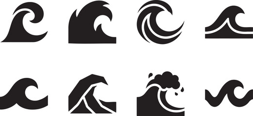 Obraz premium Powerful ocean waves sea surf crests and aquatic curls icons
