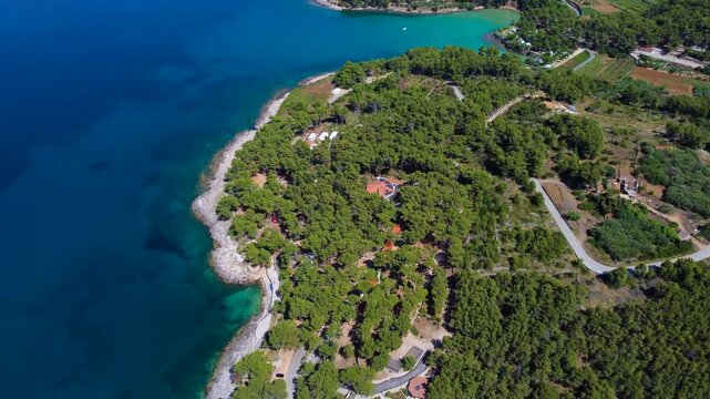 Scenic aerial view of mina beach in jelsa, croatia