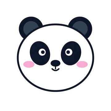 A cute cartoon panda face with black and white fur and pink cheeks on a white background.