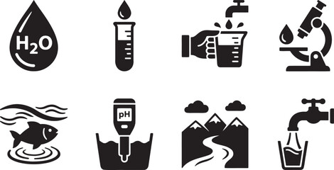 Obraz premium Water purification testing and environmental science lab black icons