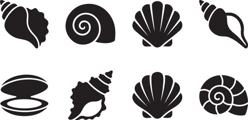 Marine seashells scallops conchs and bivalve clam icons © HM