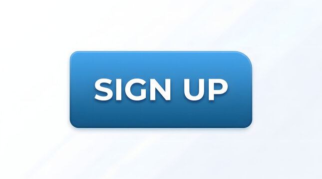 Blue rectangular sign up button web interface element with text light background button white registration technology electronic clickable with internet