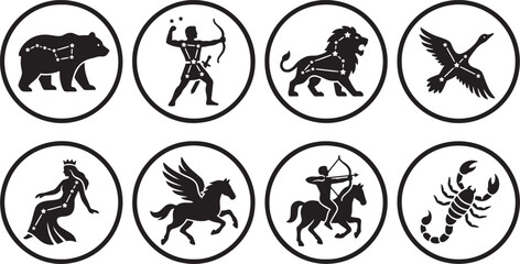 Astrological zodiac signs and star constellation emblem set © HM