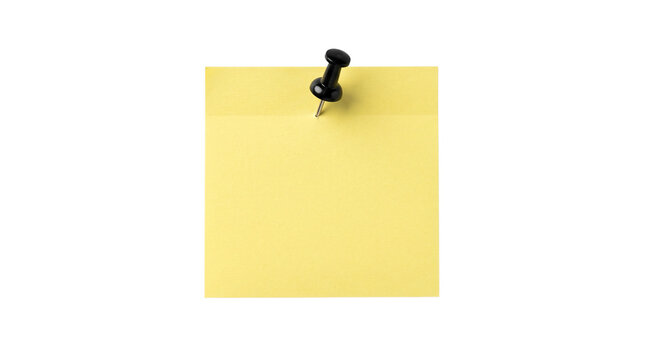 Yellow sticky note with black push pin transparent PNG isolated memo paper cutout for reminder design
