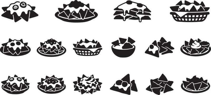 Mexican nachos and crispy tortilla chips food icons