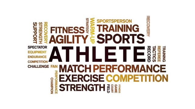Athlete animated word cloud-text design animation tag kinetic typography seamless loop.