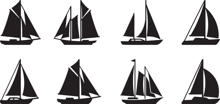 Marine sailboats elegant yachts and racing catamaran silhouettes