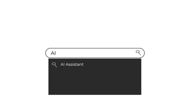 modern search interface animation with autocomplete results and typing ui interaction.
