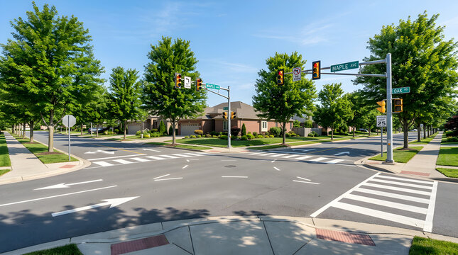 Suburban intersection of maple avenue and oak avenue