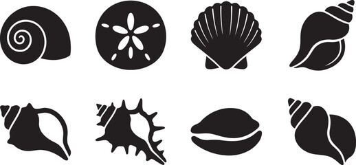 Collection of different seashell silhouettes and snail shells © HM