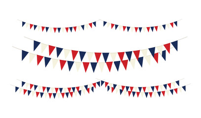 Obraz premium Colorful triangular bunting flags strung in rows for festive decoration purposes vector