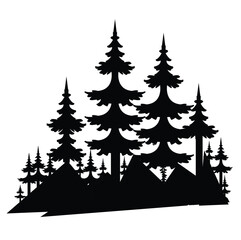 Obraz premium Pine Forest Landscape Silhouette Vector – Evergreen Trees and Mountain Nature Scene