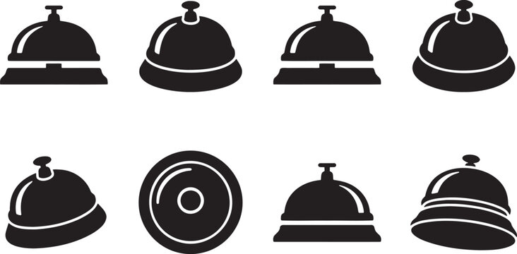 Hotel reception counter call bells service desk alert icons