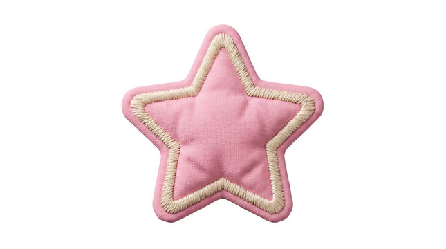 Pink fabric star patch transparent PNG, isolated embroidered applique clipart sticker for nursery craft design