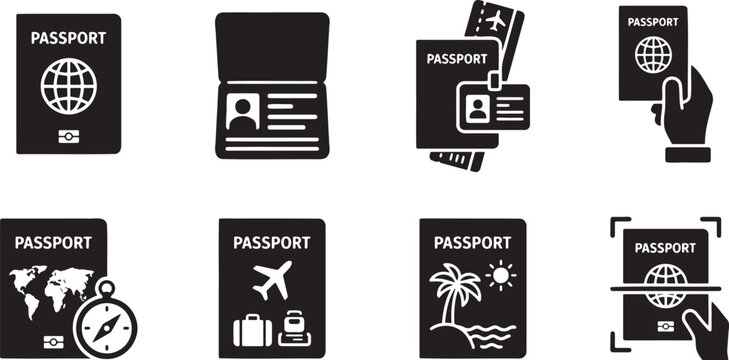 International passports biometric data documents and identity scanning icons