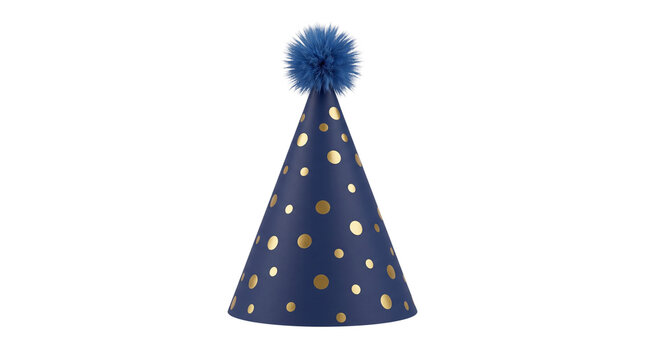 Blue gold polka dot party hat transparent PNG isolated birthday celebration cone cap cutout element