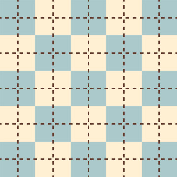 Pastel Checkered Plaid Seamless Pattern with Dashed Stitch Lines Background