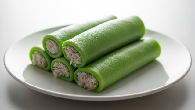 Glistening Green Kuih Dada Rolls with Coconut Filling