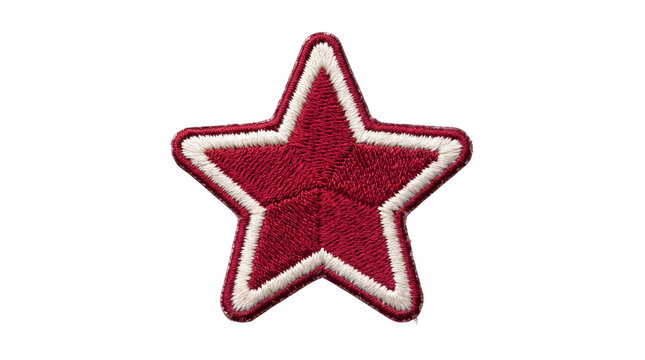 Red embroidered star patch transparent PNG, isolated fabric badge applique cutout for patriotic design