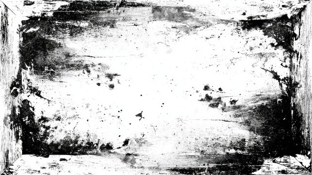 Distressed black and white plastisol ink texture with vector frame, high contrast abstract pattern, rough grunge effect, bold geometric shapes, artistic graphic design concept