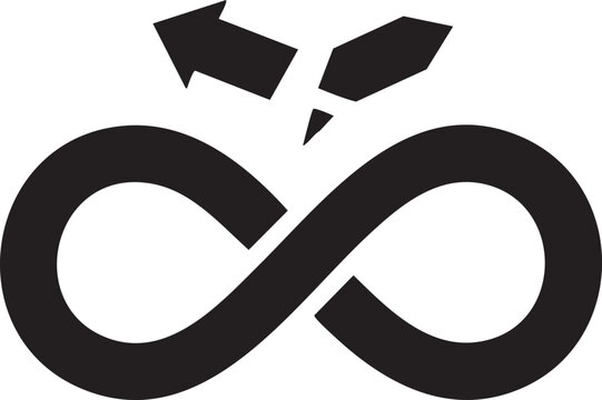 Black infinity symbol icon with broken arrow infinity abstract