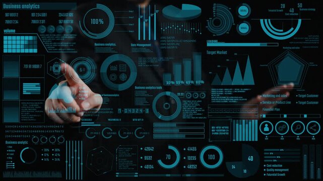 A high-tech business analytics dashboard showcasing intricate data visualizations and metrics used for advanced analytical evaluations in corporate settings. Cipher