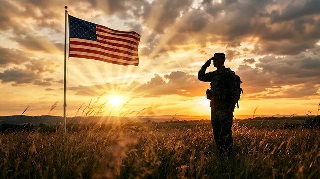 American soldier saluting the flag at sunset patriotic respect and gratitude