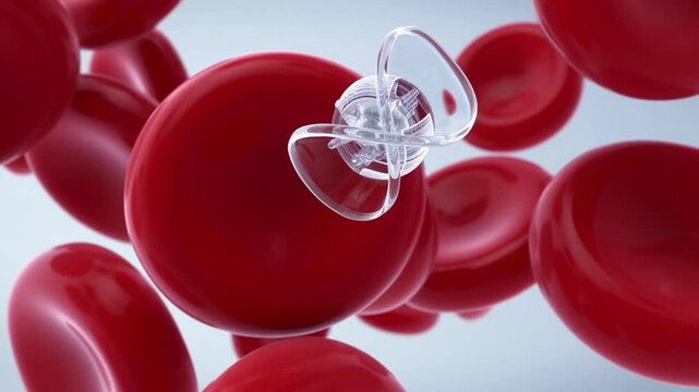 Microscopic Illustration of Advanced Medical Nanotechnology Targeted Delivery System within Human Red Blood Cell Circulation