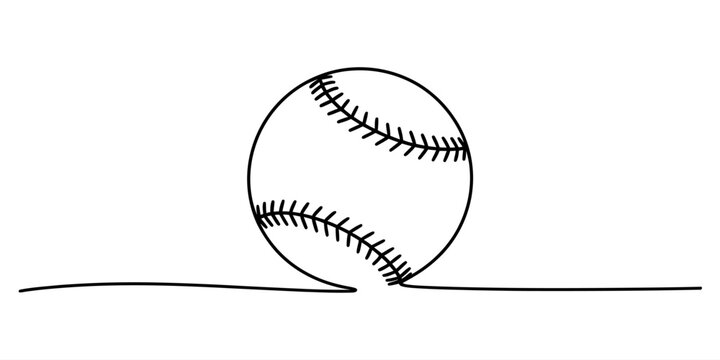 A single continuous line drawing of a baseball ball isolated on a plain surface showing the classic stitching pattern in a simple minimalist black style