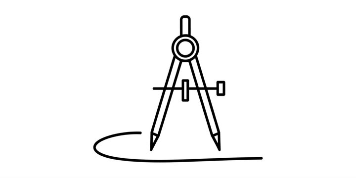 Simple line art icon of a metal drawing compass tool used for geometry and drafting circles on a flat surface representing engineering and education