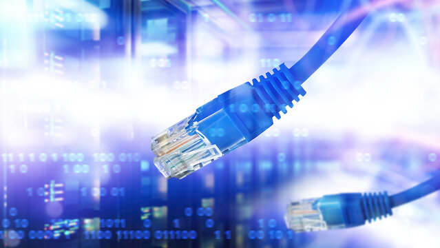 Network infrastructure. Ethernet cables provide high-speed data transmission between servers, supporting cloud computing, communication networks and digital connectivity.