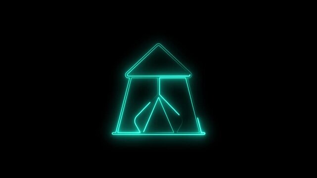 Teal Neon Outline of a Tent Against a Black Background Symbolizing Camping and Outdoor Activities comp