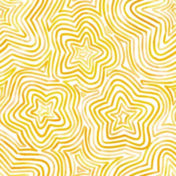 Seamless Yellow Zendoodle Watercolor Star Line Art Pattern for Christmas