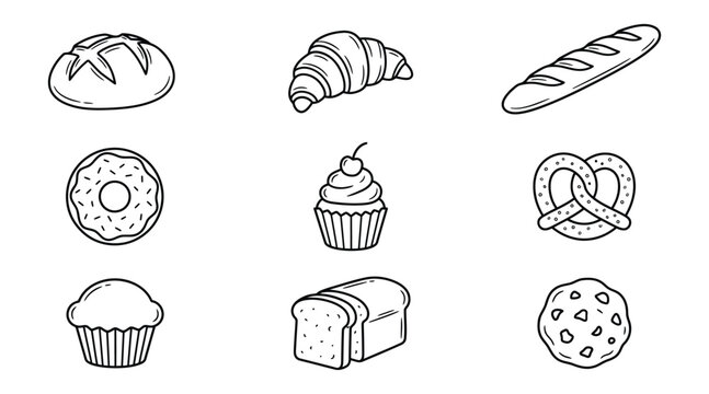Bakery Icon Set &ndash; Bread, Croissant, Muffin and Cookie Line Icons
Bakery icon set featuring bread, croissant, donut, muffin, pretzel and cookie line icons. Perfect for bakery shop, pastry, cafe and bak