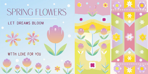 spring flowers with soft pastel gradients colors flower illustration seasonal design botanical art nature theme vector graphics colorful blooms floral pattern greeting card © Ella