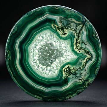 Polished Green Moss Agate Slice Gemstone Cross Section Druzy Center