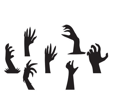 Creepy collection of undead hands reaching from the earth, perfect for spooky Halloween designs and terrifying graveyard scenes, evoking a sense of horror and mystery