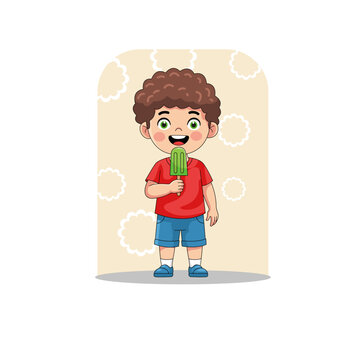 Happy Boy Eating Ice Popsicle