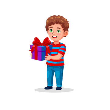 Happy Boy Carrying Purple Gift
