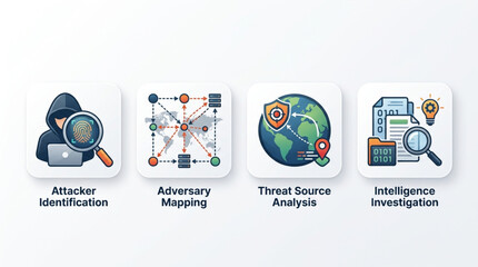 Cybersecurity threat intelligence and investigation process icons. © King